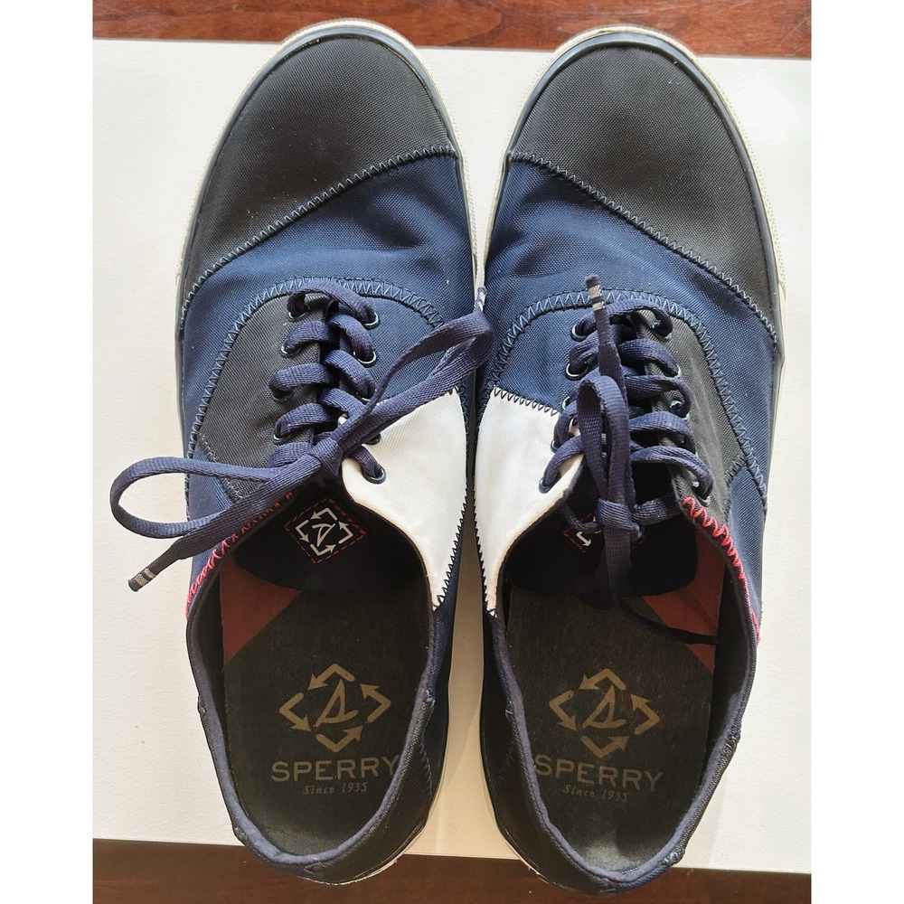 Sperry Patchwork Shoes Mens 9 Captain Sneakers Canvas Lace Up Coastal Core